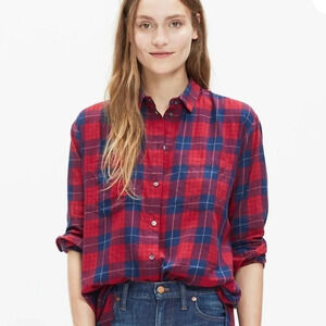 Madewell Oversized Boyshirt in Edina Red & Blue Plaid Size XXS